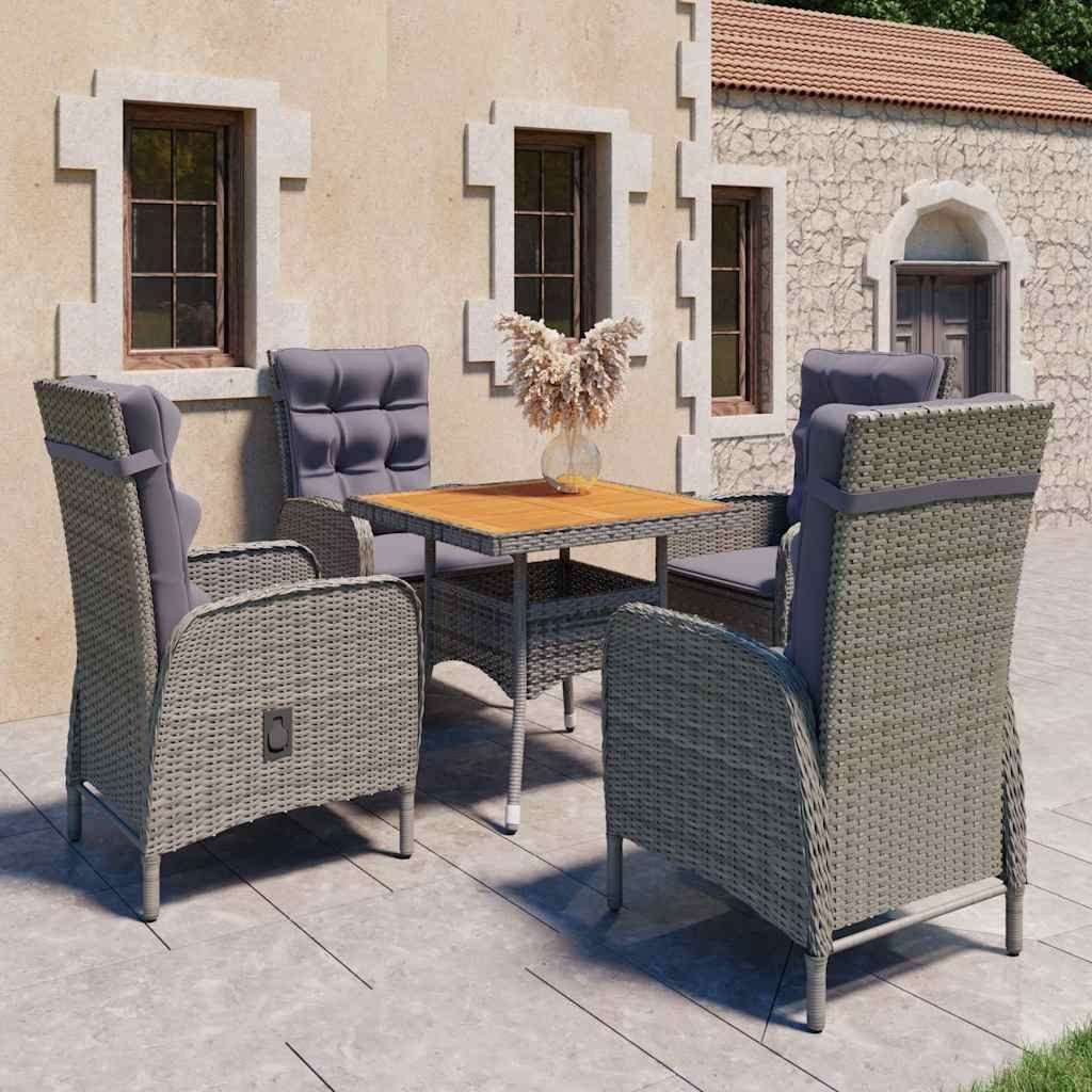 Set da Pranzo da Giardino 5 pz in Polyrattan e Acacia Grigio vidaXL