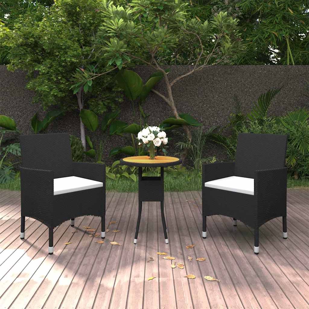 Set da Pranzo per Giardino 3 pz in Polyrattan Nero vidaXL