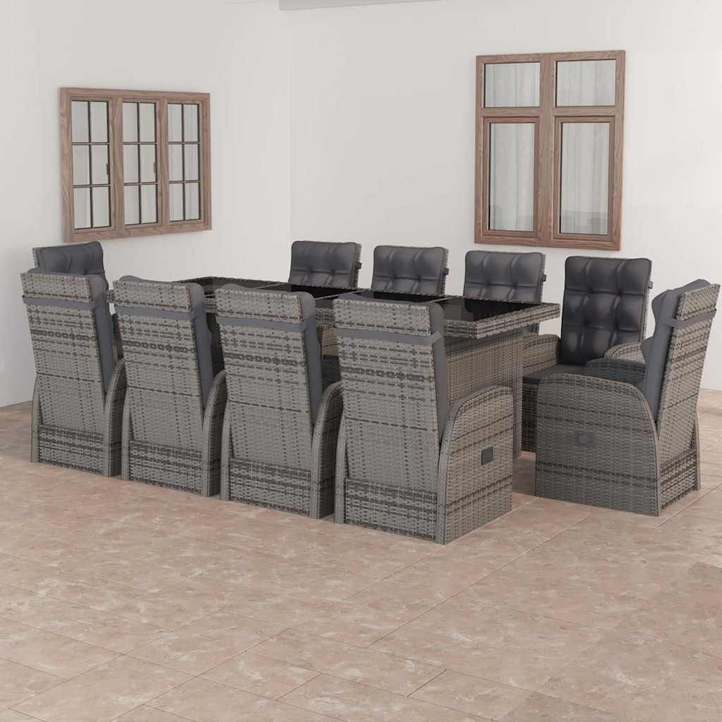 Set da Pranzo da Giardino 11 pz con Cuscini Polyrattan Grigio vidaXL