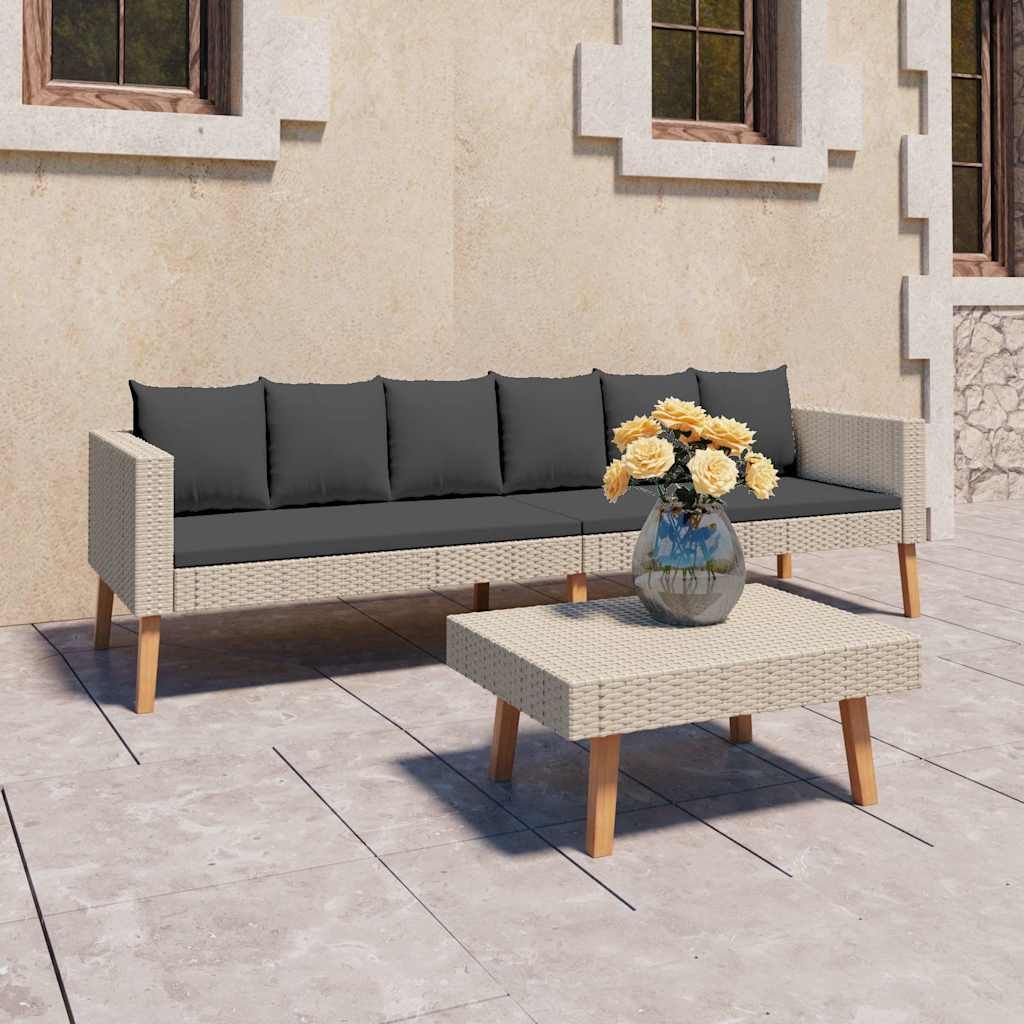 Set Divani da Giardino 2 pz con Cuscini in Polyrattan Beige vidaXL