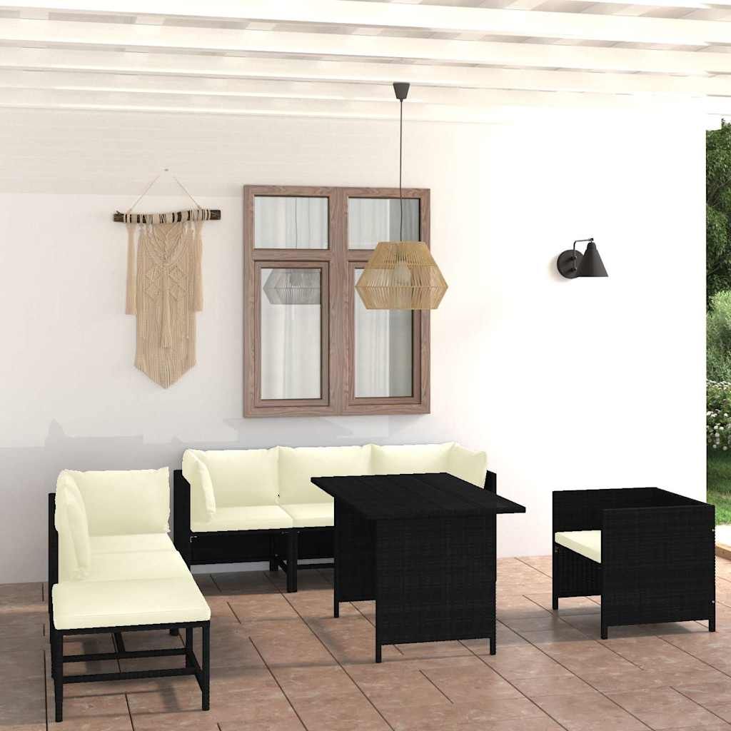 Set Divani da Giardino 8 pz con Cuscini in Polyrattan Nero vidaXL