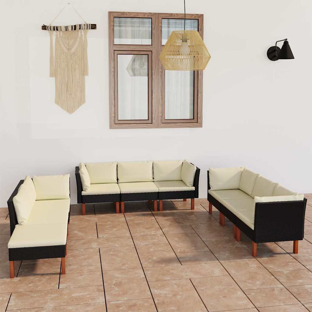 Set Divani da Giardino 9 pz con Cuscini in Polyrattan Nero vidaXL