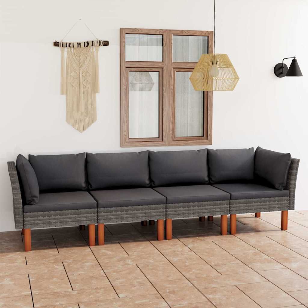 Divano da Giardino a 4 Posti con Cuscini Grigio in Polyrattan vidaXL