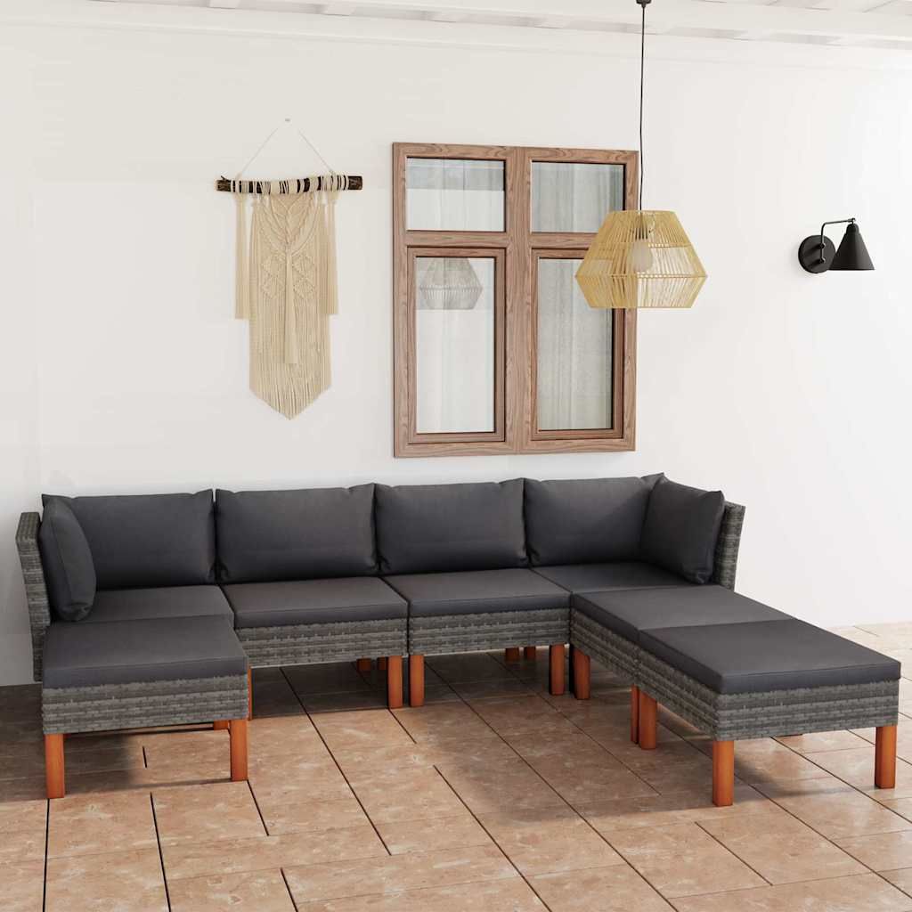 Set Divani da Giardino 7 pz con Cuscini in Polyrattan Grigio vidaXL