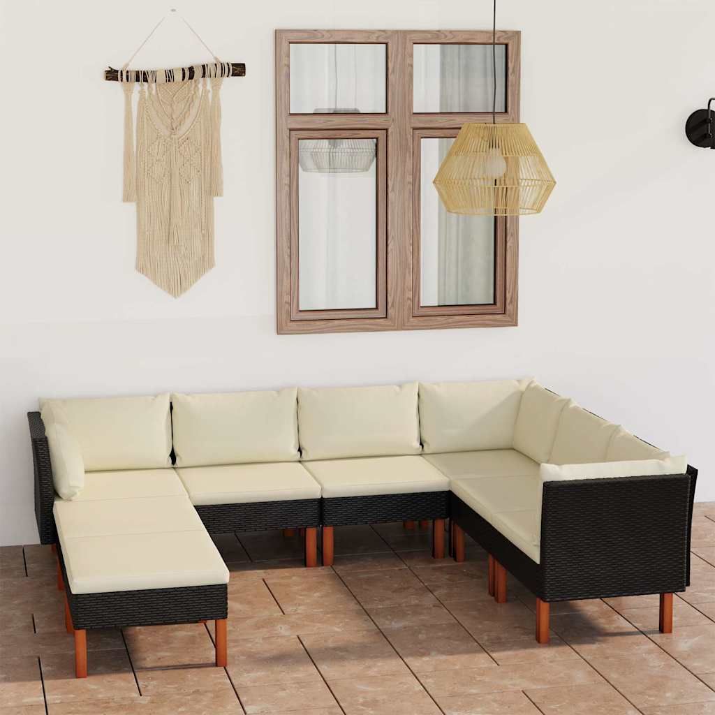 Set Divani da Giardino 8 pz con Cuscini in Polyrattan Nero vidaXL