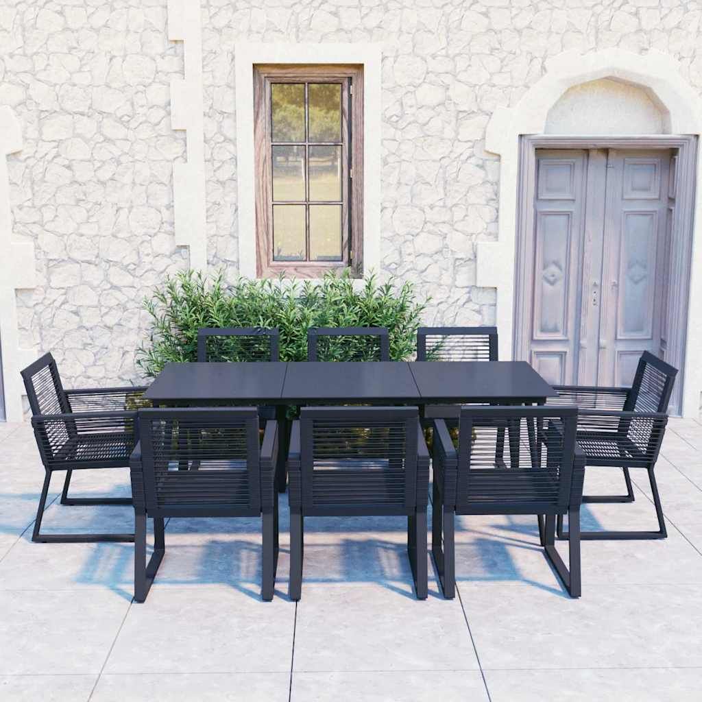 Set da Pranzo da Giardino 9 pz in Rattan PVC Nero vidaXL
