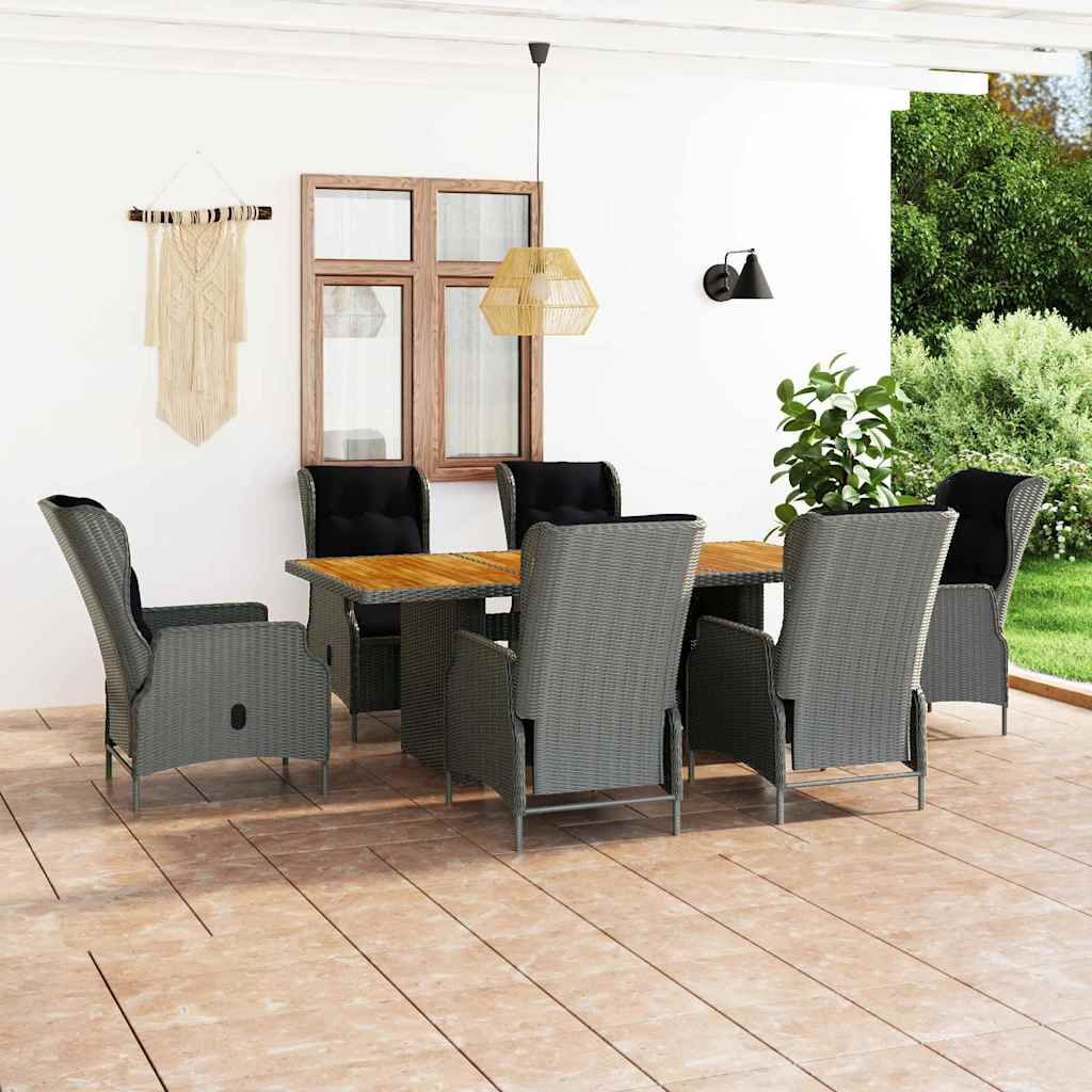 Set Pranzo da Giardino 7pz con Cuscini Polyrattan Grigio Chiaro vidaXL