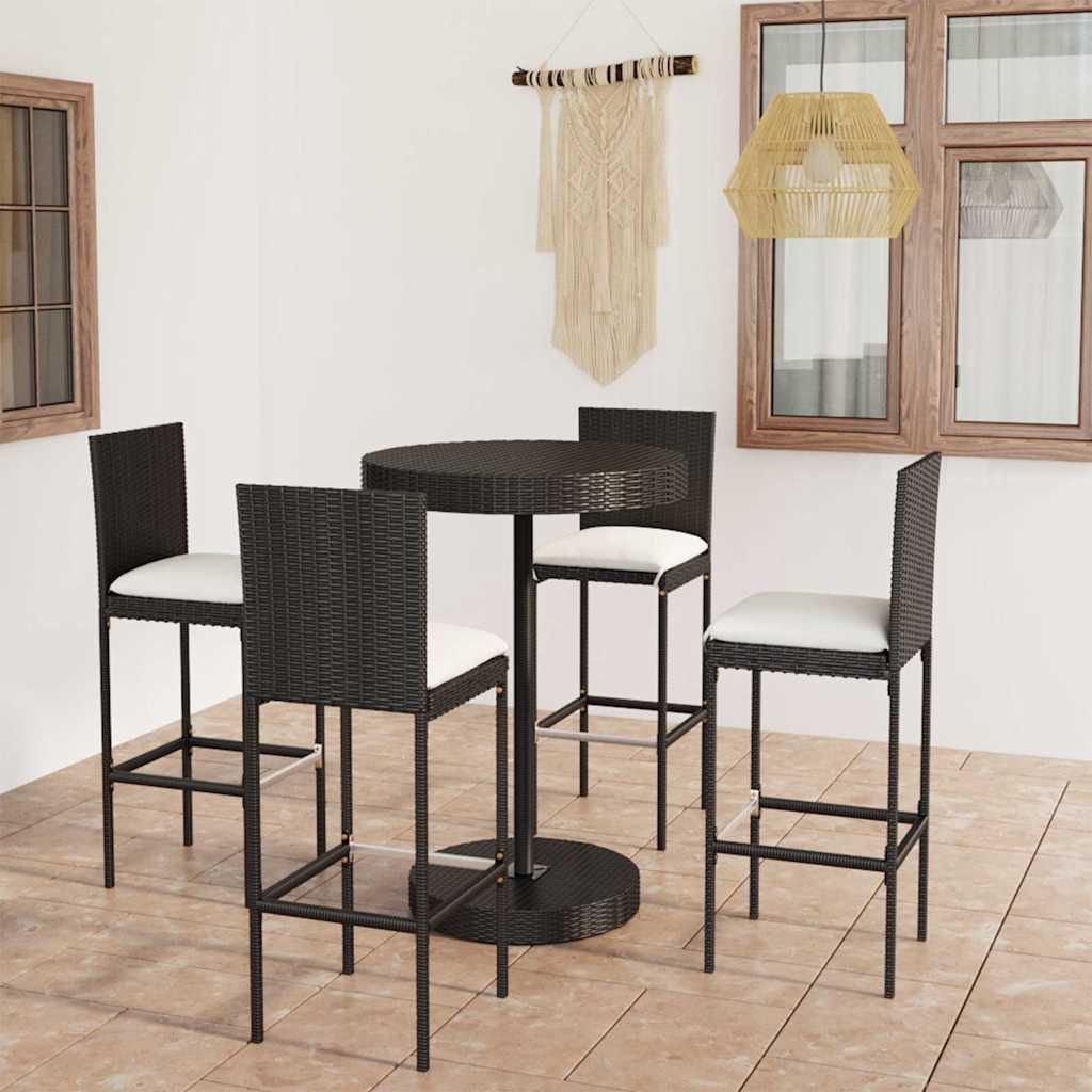 Set Bar da Giardino 5 pz con Cuscini Polyrattan Nero vidaXL