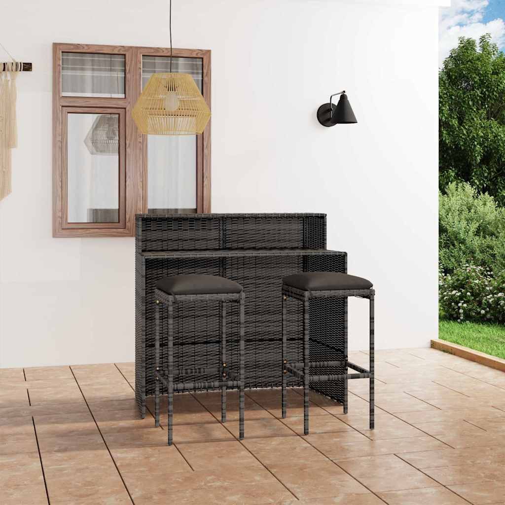 Set Bar da Giardino 3 pz con Cuscini Grigio vidaXL