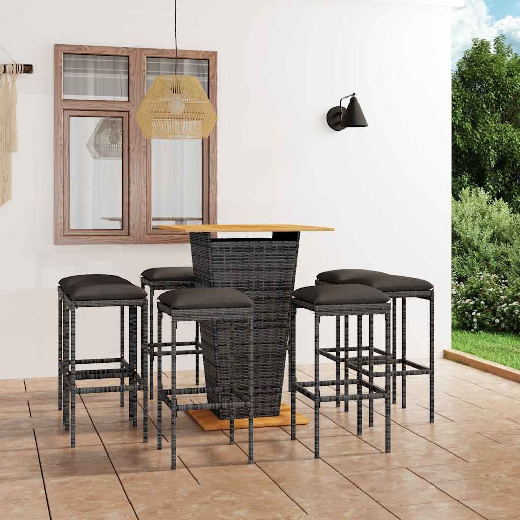 Set da Bar per Giardino 9 pz con Cuscini in Polyrattan Grigio vidaXL