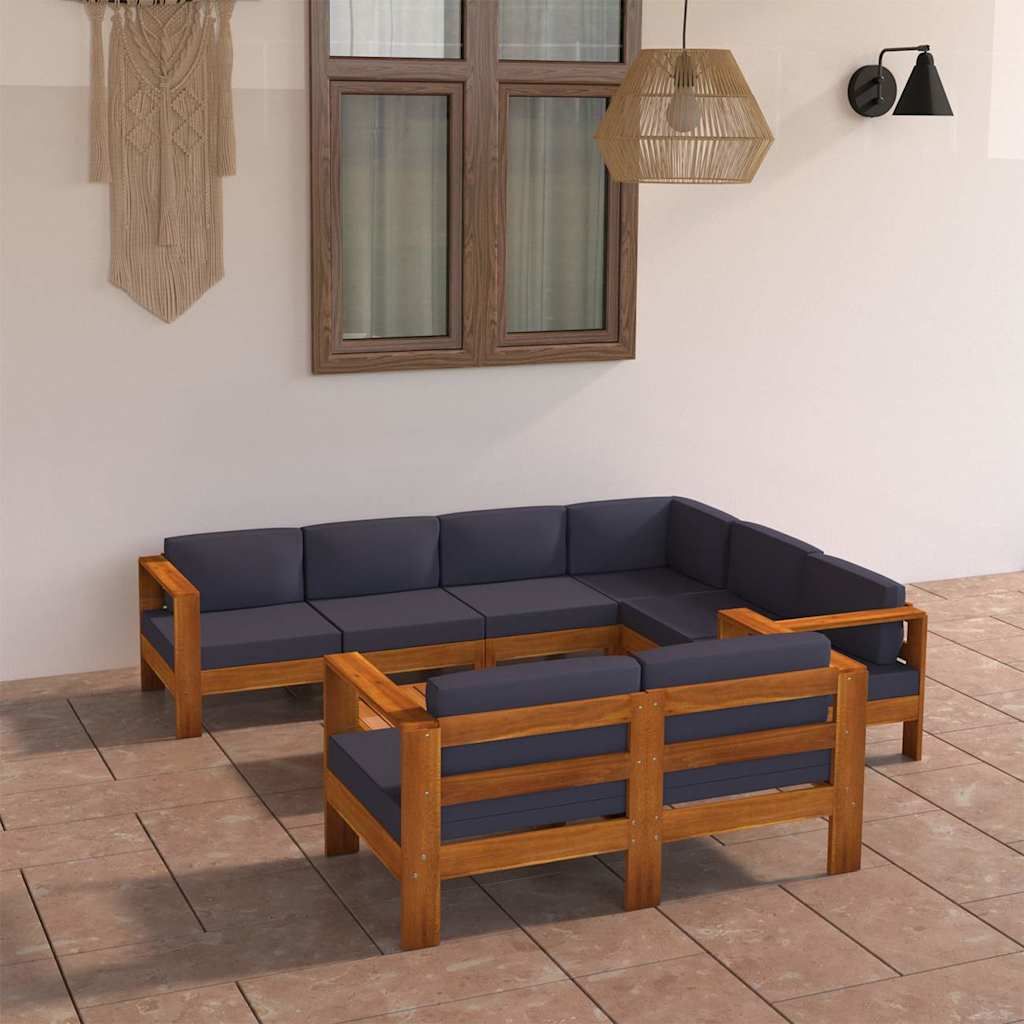 Set Divani Giardino 8 Posti Cuscini Grigi Scuro Massello Acacia vidaXL