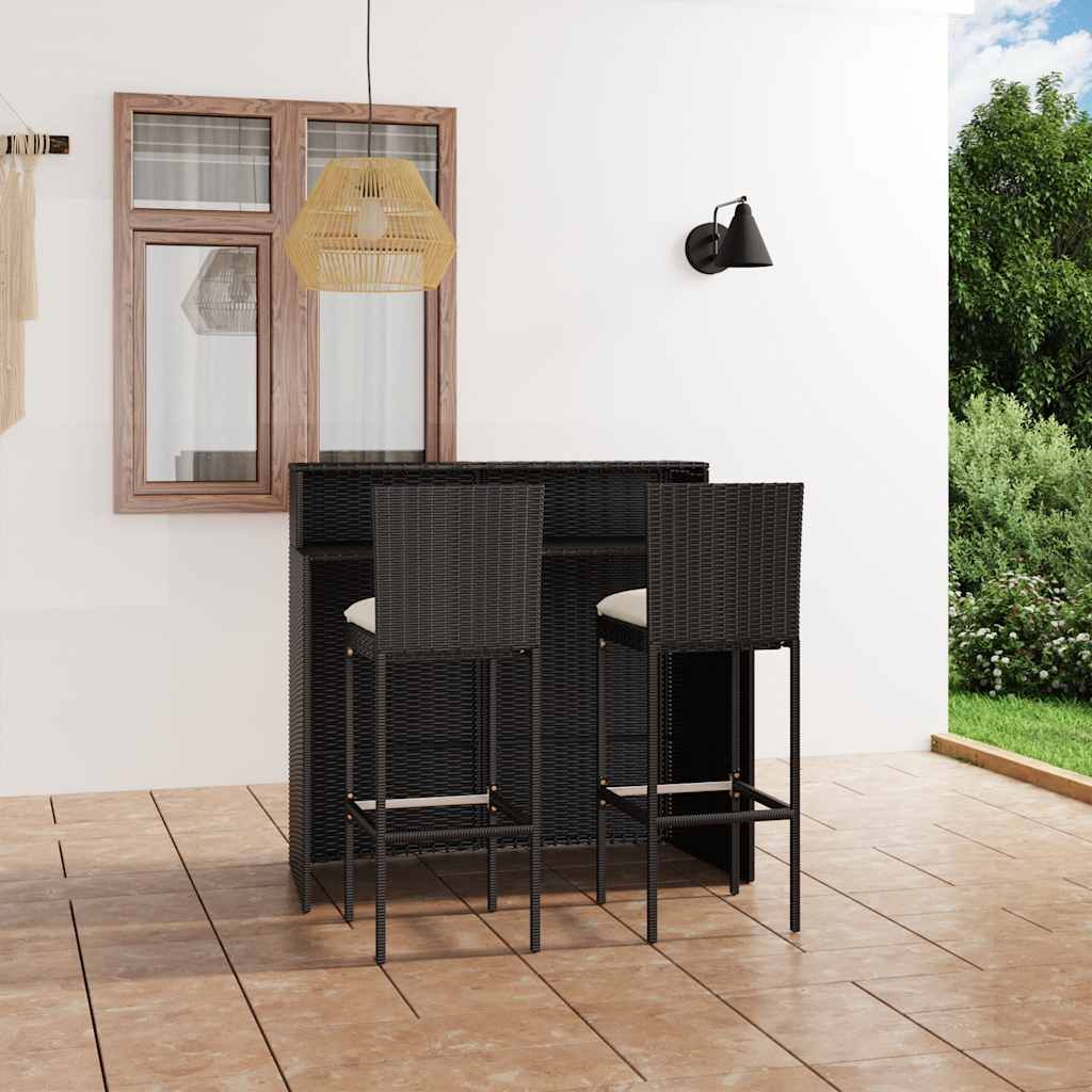 Set Bar da Giardino 3 pz con Cuscini Nero vidaXL