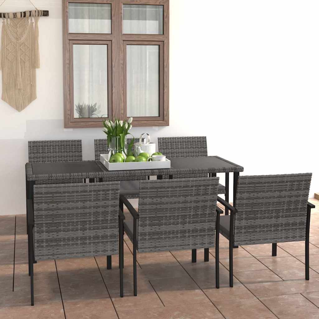 Set da Pranzo da Giardino 7 pz in Polyrattan Grigio vidaXL