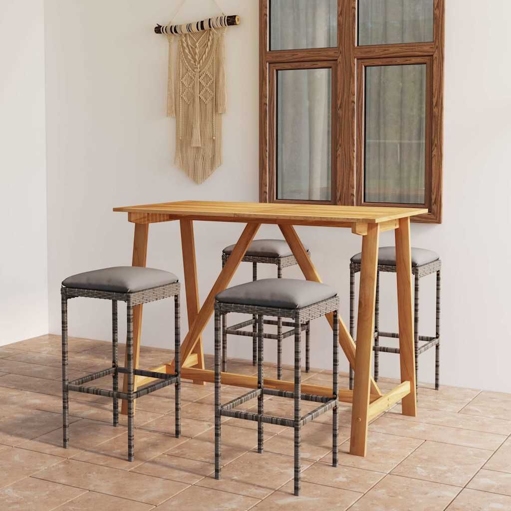 Set da Bar da Giardino 5 pz con Cuscini in Polyrattan Grigio vidaXL