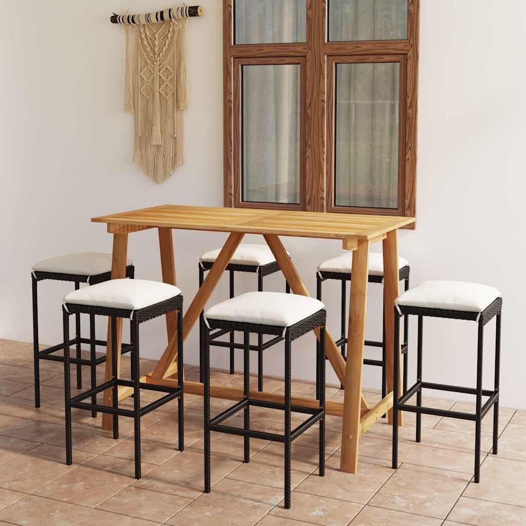 Set da Bar da Giardino 7 pz con Cuscini Nero vidaXL