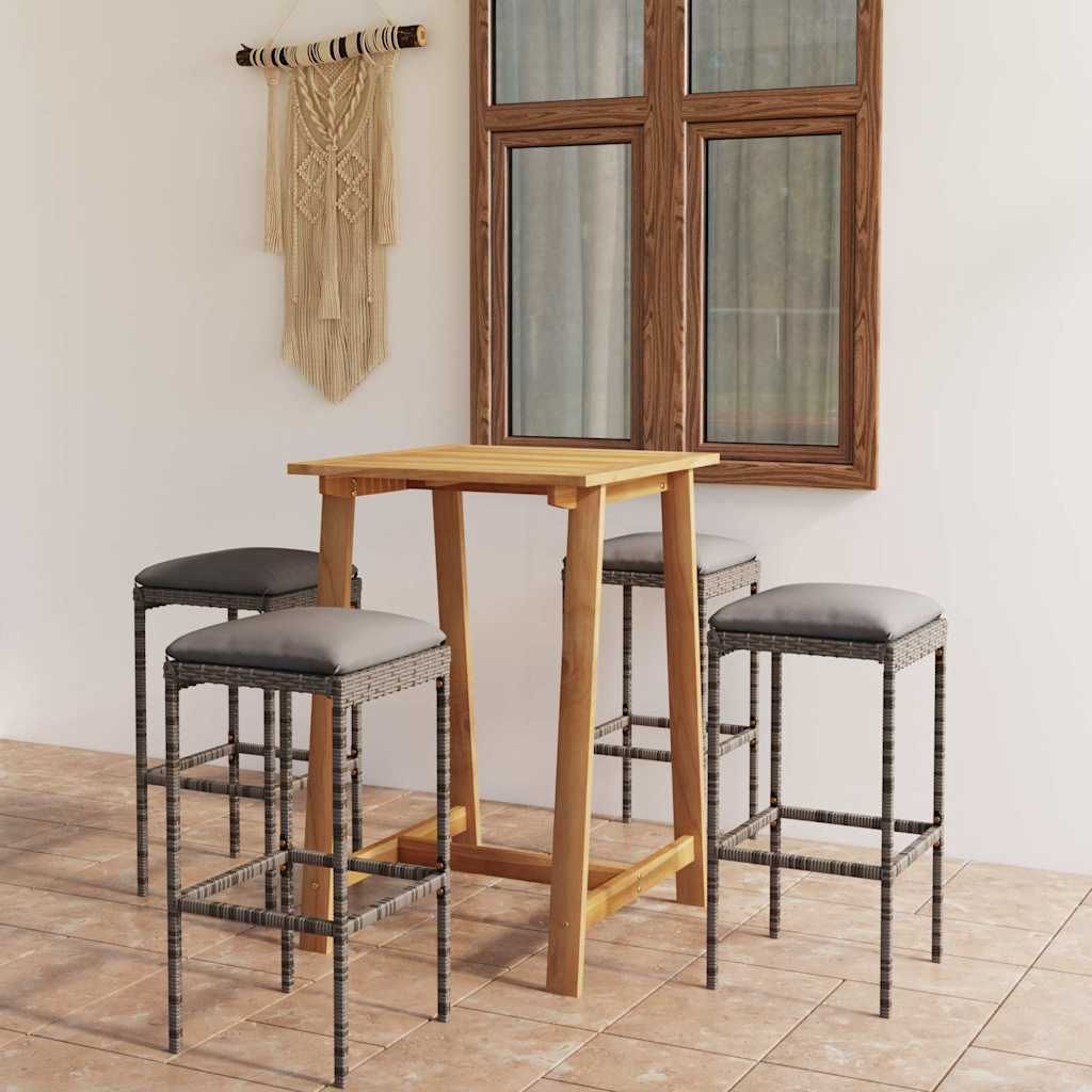 Set da Bar da Giardino 5 pz con Cuscini Grigio vidaXL