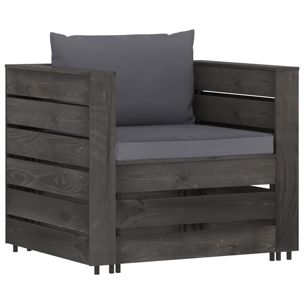 Set Salotto da Giardino 2pz con Cuscini Legno Impregnato Grigio vidaXL