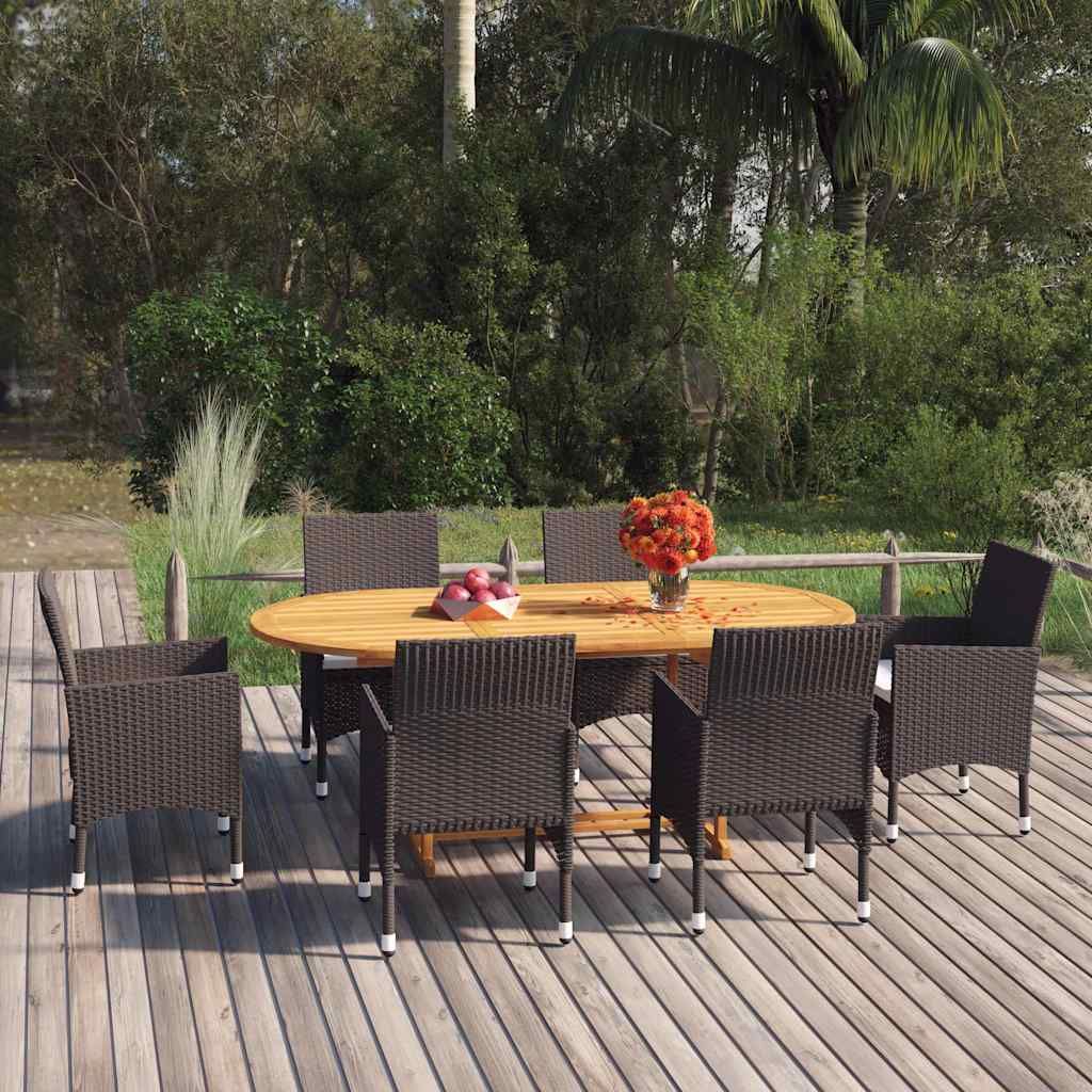 Set Mobili da Pranzo per Giardino 7 pz in Polyrattan Marrone vidaXL
