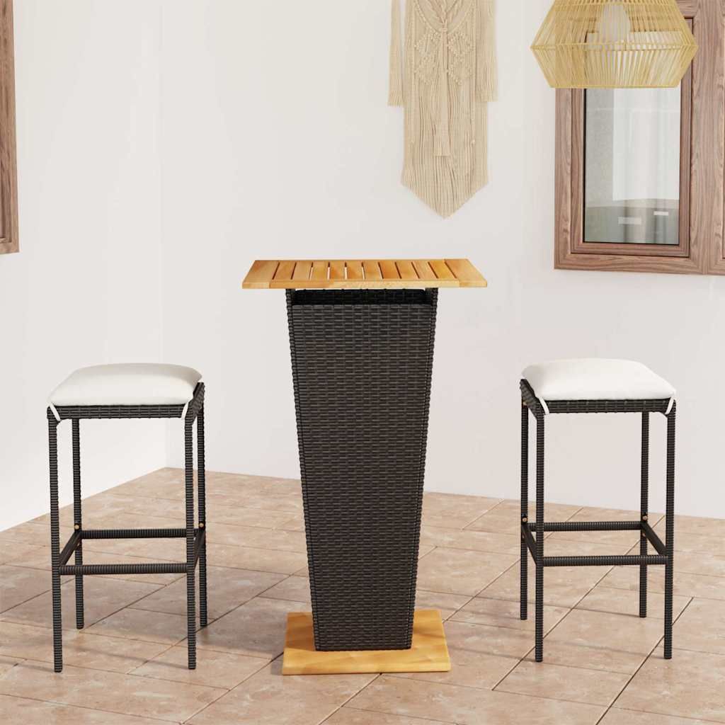 Set Bar da Giardino 3 pz con Cuscini in Polyrattan Nero vidaXL