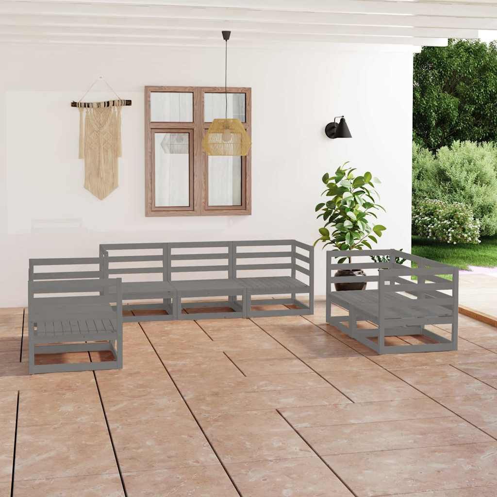 Set Divani da Giardino 7 pz Grigio in Legno Massello di Pino vidaXL