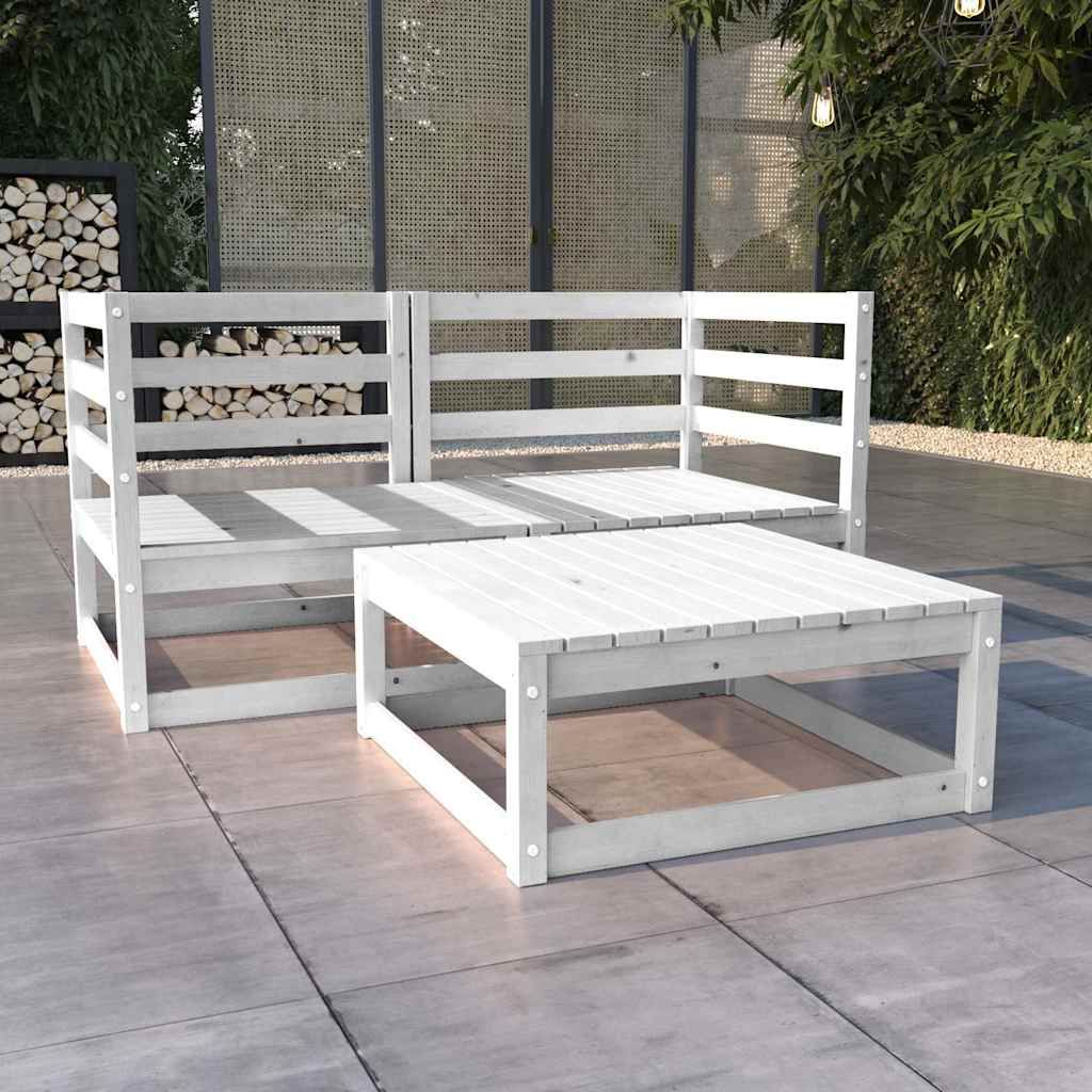 Set Divani da Giardino 3 pz Bianco in Legno Massello di Pino vidaXL