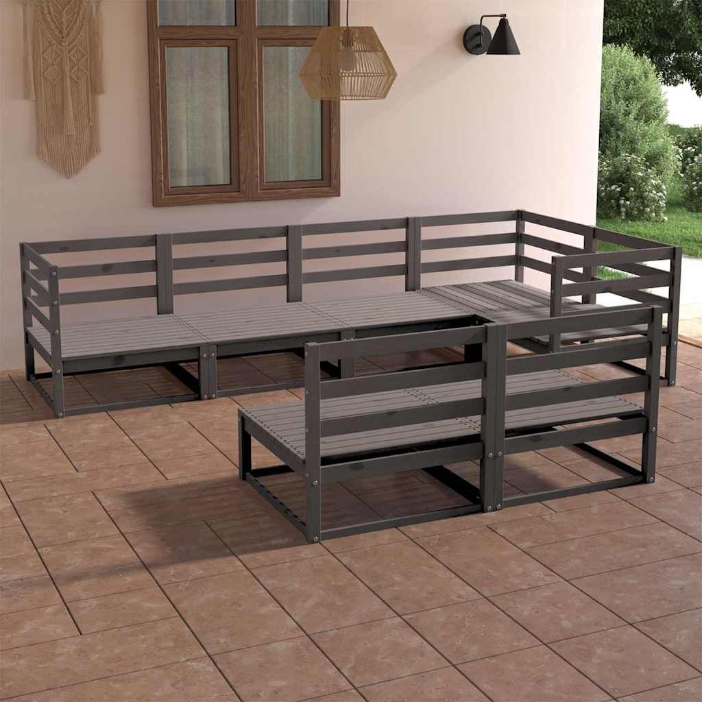 Set Divani da Giardino 7 pz Grigio in Legno Massello di Pino vidaXL