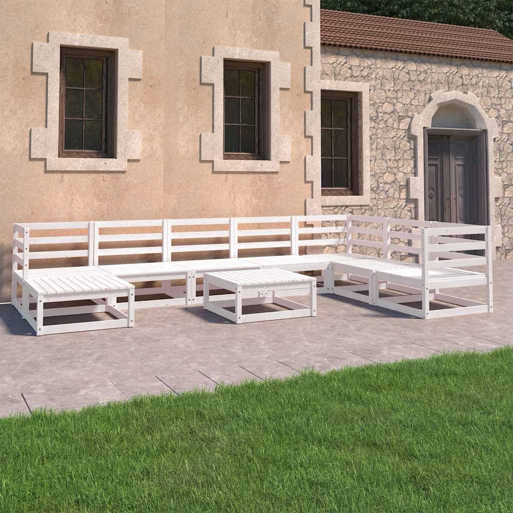 Set Divani da Giardino 9 pz Bianchi in Legno Massello di Pino vidaXL