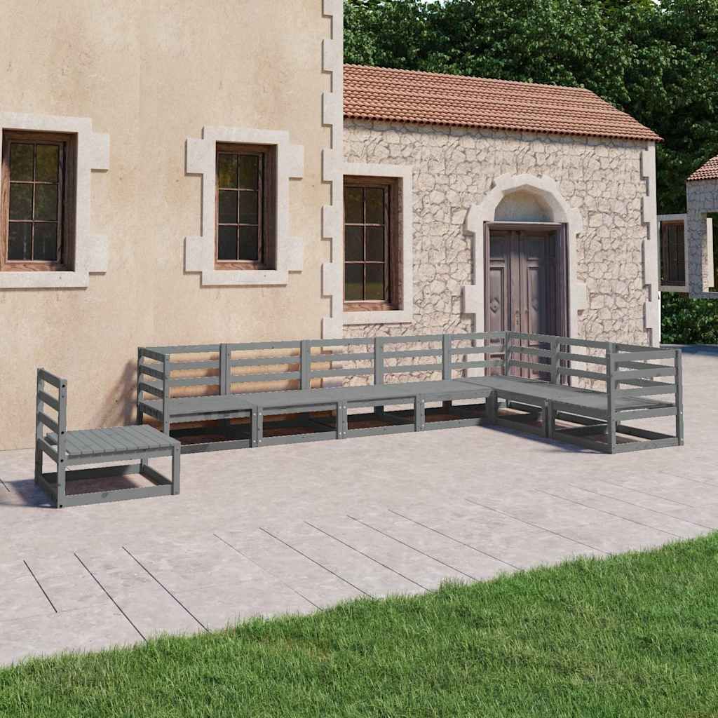 Set Divani da Giardino 8 pz Grigi in Legno Massello di Pino vidaXL