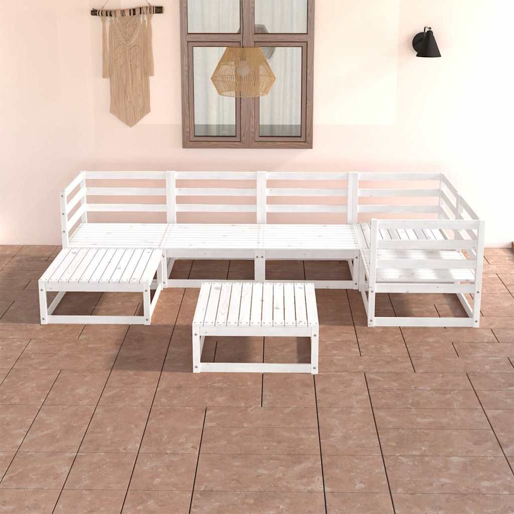Set Divani da Giardino 7 pz Bianchi in Legno Massello di Pino vidaXL