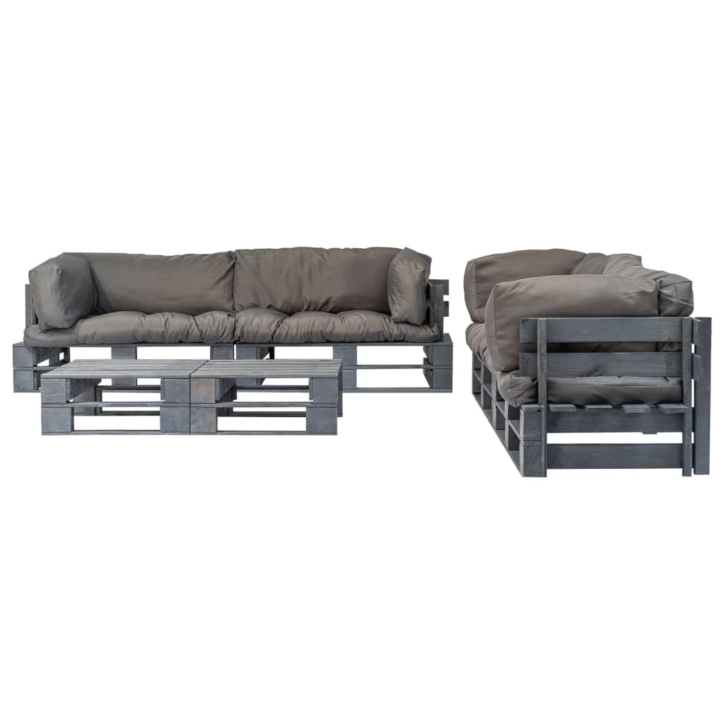 Salotto da Giardino in Pallet con Cuscini Grigi 6 pz in Legno vidaXL