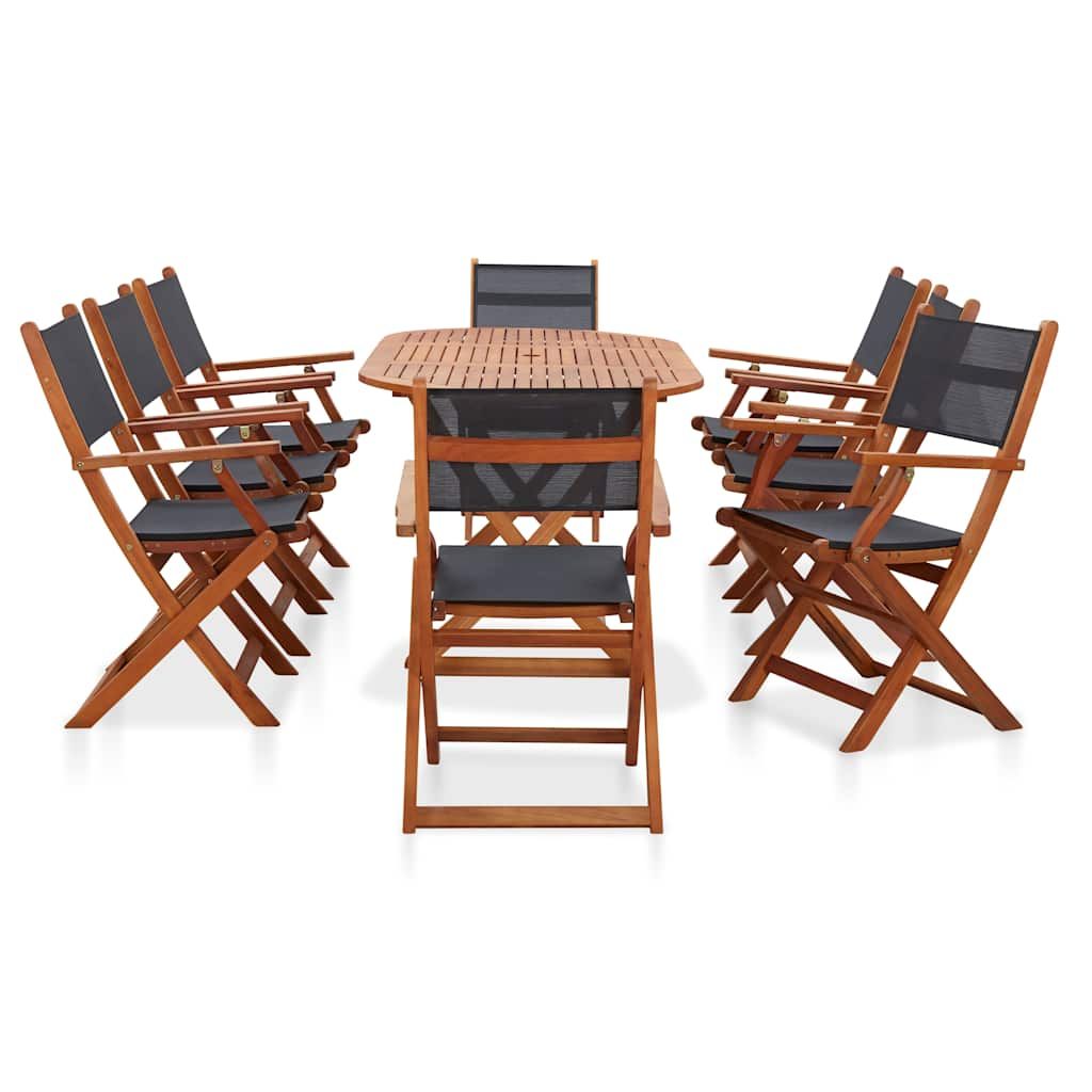 Set Pranzo da Giardino 9 pz Massello di Eucalipto e Textilene vidaXL