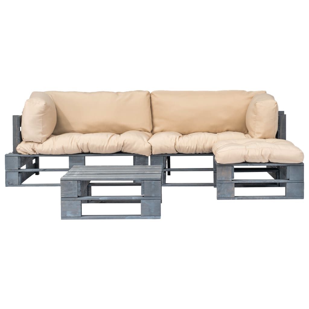 Salotto da Giardino in Pallet con Cuscini Sabbia 4 pz in Legno vidaXL