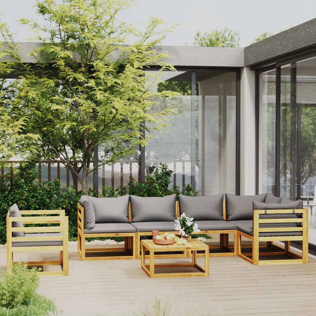 Set Divani da Giardino 7 pz con Cuscini in Massello di Acacia vidaXL
