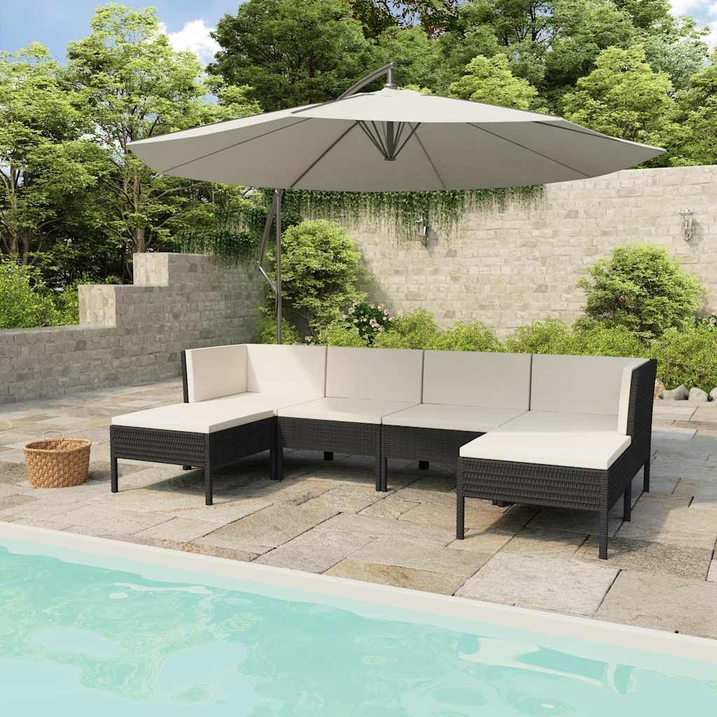 Set Divani da Giardino 6 pz con Cuscini in Polyrattan Nero vidaXL