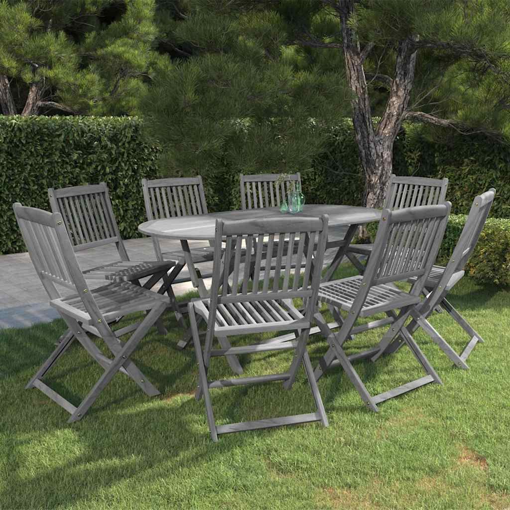 Set da Pranzo per Giardino 9 pz Legno Massello di Acacia Grigio vidaXL