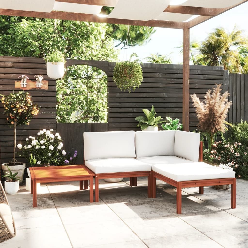Set da giardino 4 pezzi con cuscini in legno crema, acacia e corda vidaXL