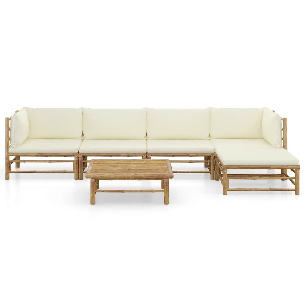 Set Divani da Giardino 6 pz con Cuscini Bianco Crema in Bambù vidaXL