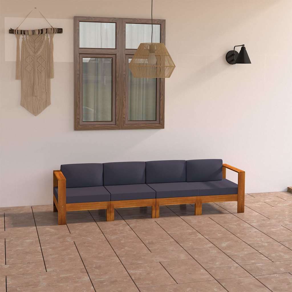 Divano da Giardino 4 Posti Cuscini Grigio Scuro Legno di Acacia vidaXL