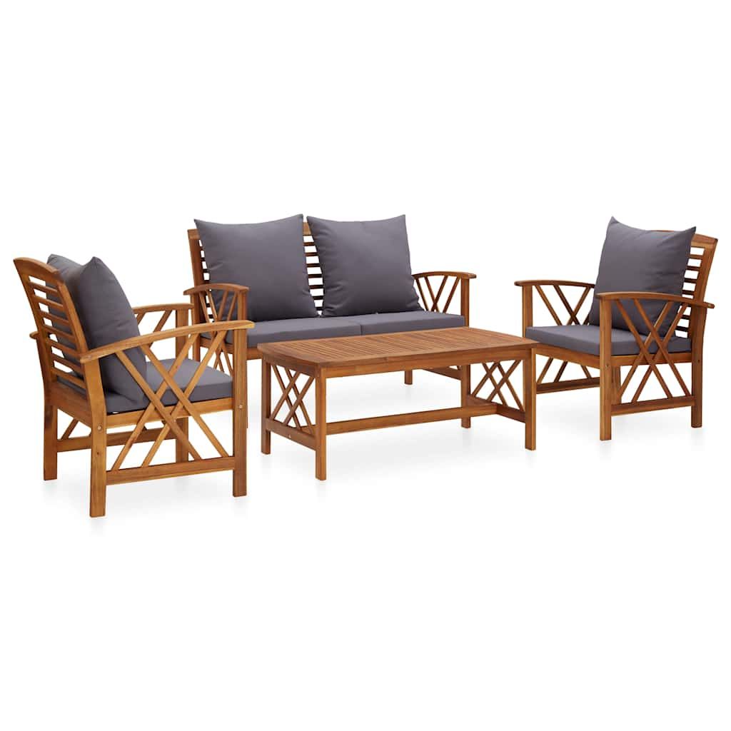 Set Divani da Giardino 4 pz con Cuscini in Massello di Acacia vidaXL
