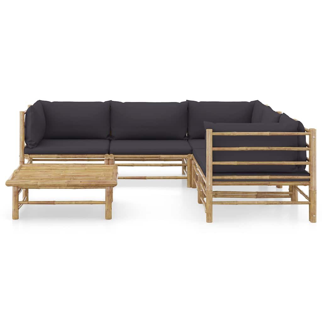 Set Divani da Giardino 6 pz con Cuscini Grigio Scuro in Bambù vidaXL