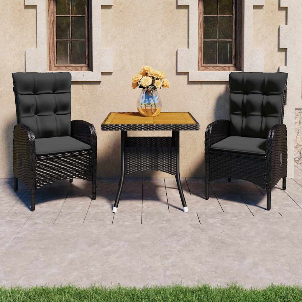 Set Mobili da Pranzo per Giardino 3 pz Polyrattan e Acacia Nero vidaXL