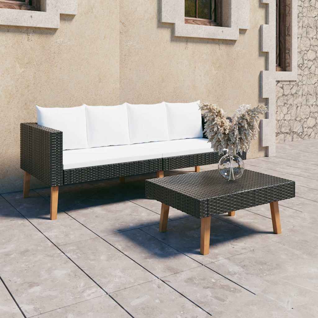 Set Divani da Giardino 2 pz con Cuscini in Polyrattan Nero vidaXL