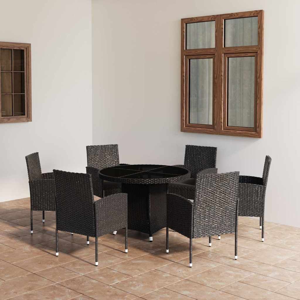 Set da Pranzo da Giardino 7 pz in Polyrattan Nero vidaXL