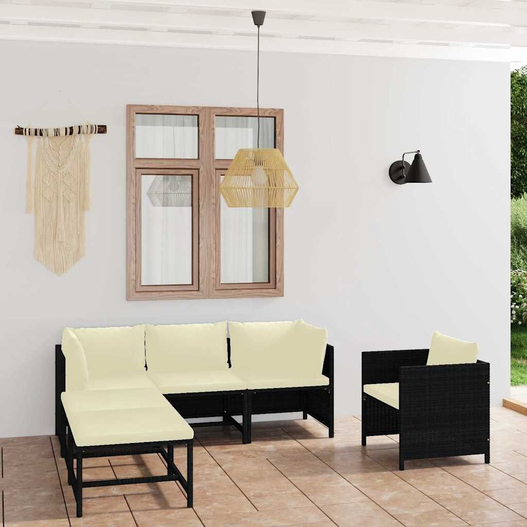 Set Divani da Giardino 6 pz con Cuscini in Polyrattan Nero vidaXL