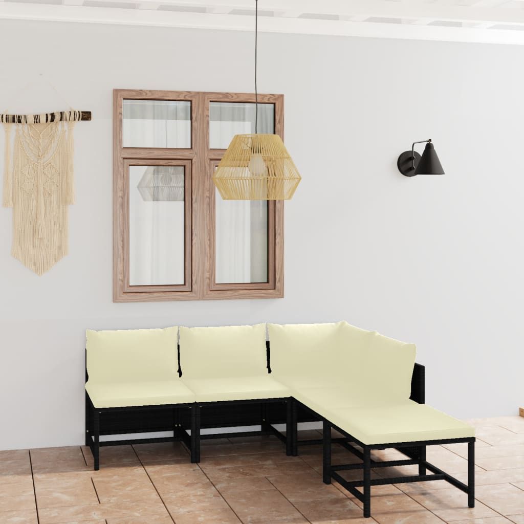 Set Divani da Giardino 5 pz con Cuscini in Polyrattan Nero vidaXL