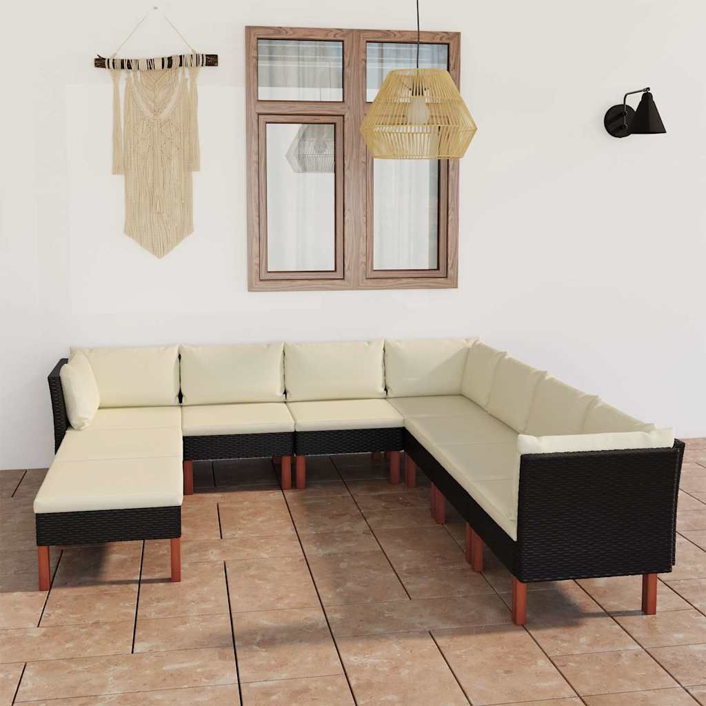 Set Divani da Giardino 9 pz con Cuscini in Polyrattan Nero vidaXL