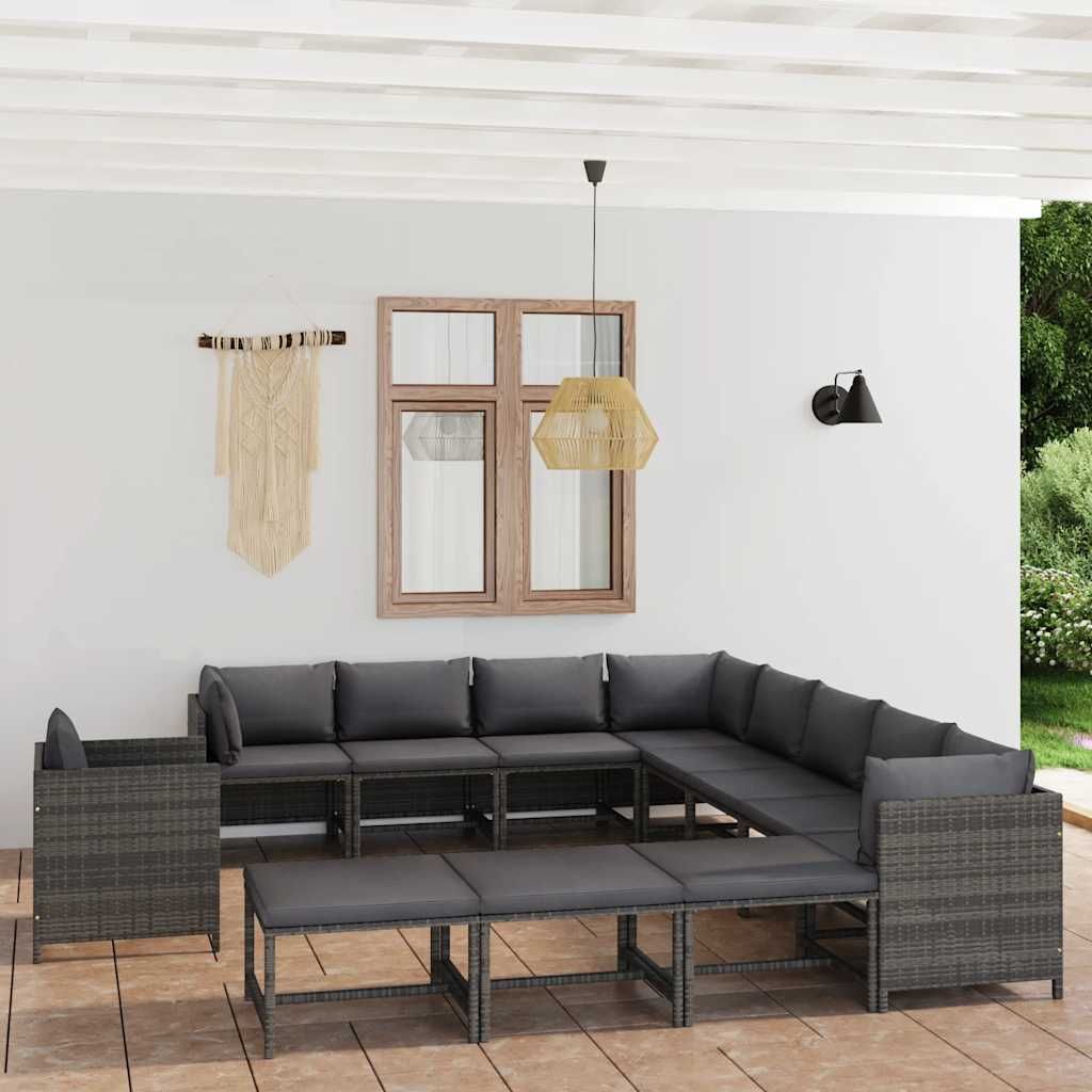 Set Divani da Giardino 12 pz con Cuscini in Polyrattan Grigio vidaXL