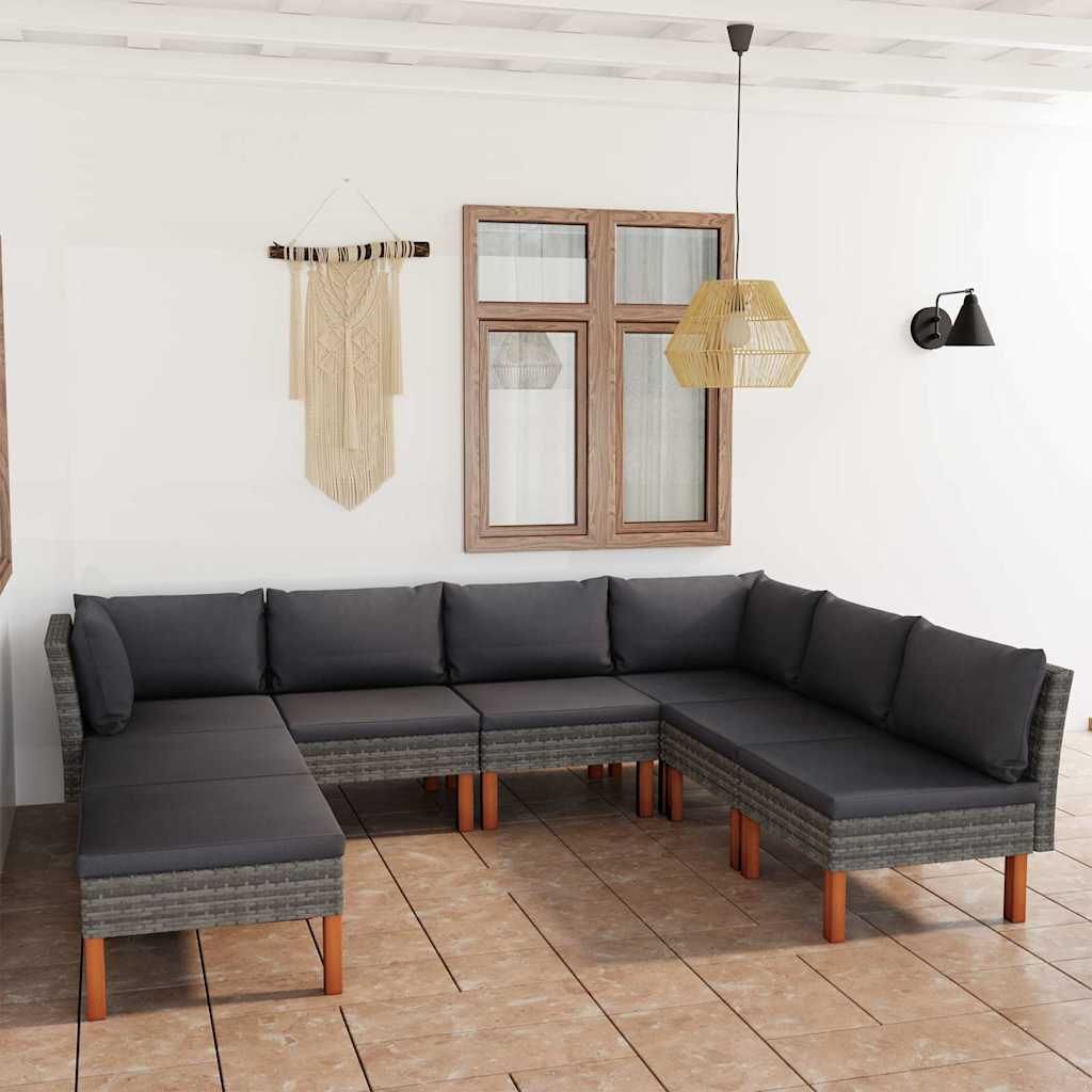 Set Divani da Giardino 8 pz con Cuscini in Polyrattan Grigio vidaXL