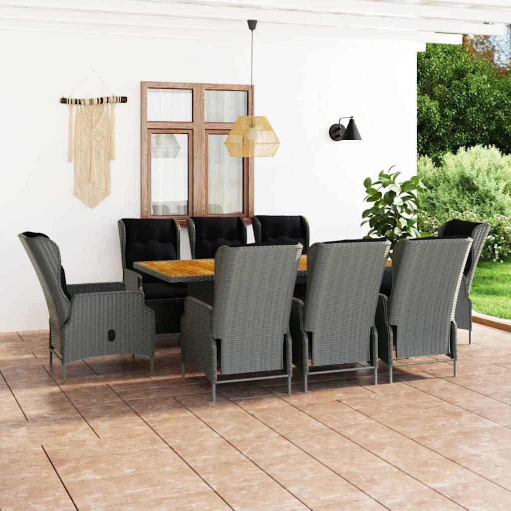 Set Pranzo da Giardino 9pz con Cuscini Polyrattan Grigio Chiaro vidaXL