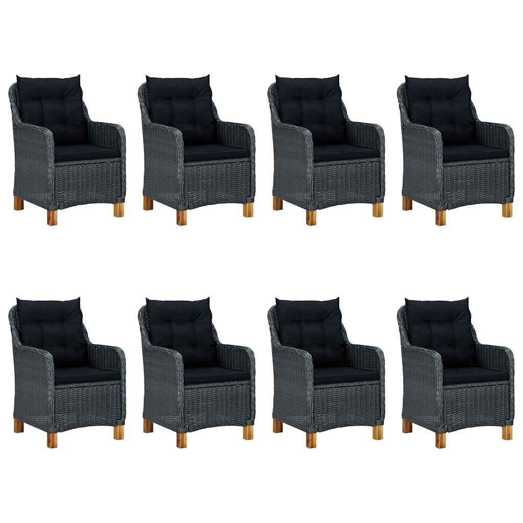 Set da Pranzo da Giardino 9pz e Cuscini Polyrattan Grigio Scuro vidaXL